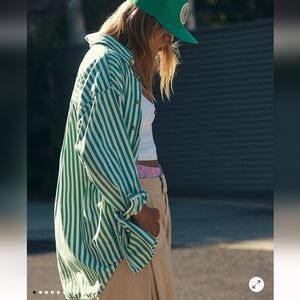 We The Free Green and White Striped Shirt